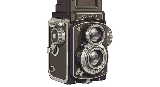 Vintage Model X twin lens reflex camera on isolated white background vector