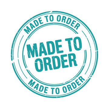 Circular made to order stamp with teal ink on white background