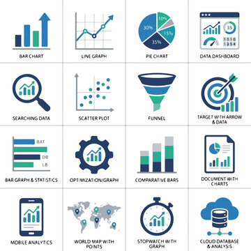 Professional Data Analysis and Business Intelligence Icon Set Collection