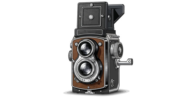 Vintage twin lens reflex camera on isolated white background vector