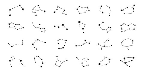 Fototapeta premium Constellations hand-drawn set with stars and connecting lines featuring celestial, astronomy, night sky with star patterns and cosmic elements for