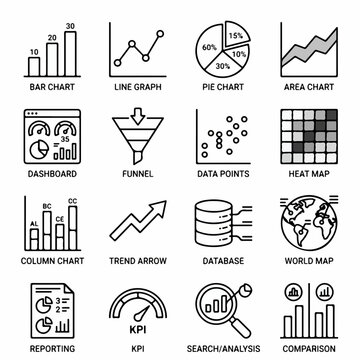 Data Visualization and Business Intelligence Analytics Icon Set