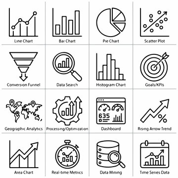 Data Analysis and Visualization Vector Line Icons Set