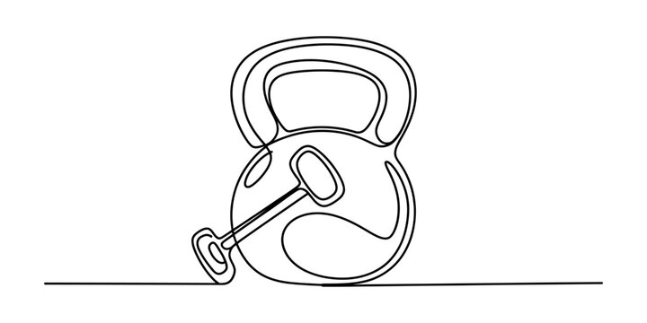 Continuous single line drawing of a heavy kettlebell weight and a small key for fitness and strength training concept Vector, illustration