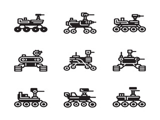 Fototapeta premium Mars Rover Icon Set Solid Black Space Exploration nobody