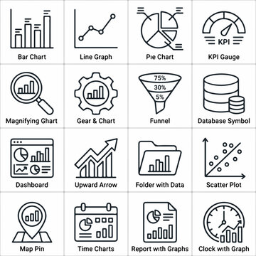 Set of Sixteen Data Analysis and Business Statistics Icons