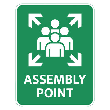 assembly point sign green safety symbol with people silhouettes