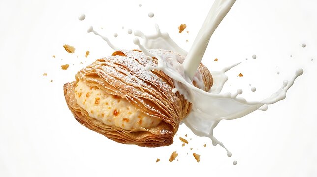 Walnut being cracked open with milk splashing