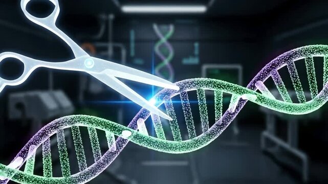 A conceptual illustration of genetic engineering and CRISPR technology, symbolizing DNA modification.