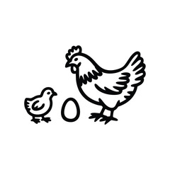 Fototapeta premium hen and chick sketch black and white line drawing