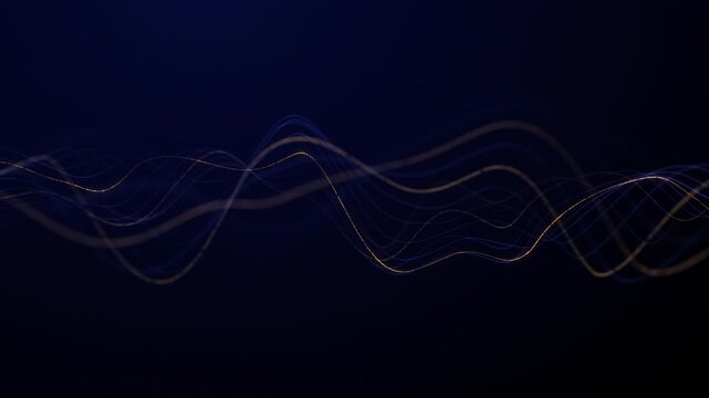 Luxury blue background golden wave. Golden smooth lines blue background. Royal blue background golden accents. Premium blue background looped motion wavy yellow lines. Graphic Navy blue background 