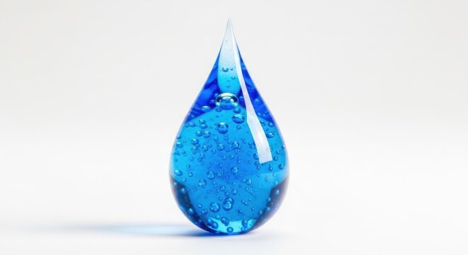 Blue water drop, sparkling liquid, transparent teardrop, shiny droplet