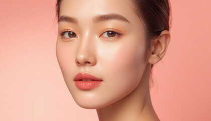 Fototapeta premium Natural Beauty Portrait of Young Asian Woman with Glowing Skin