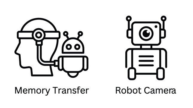 Vector graphic illustration Robotic brain upload and android robot icons