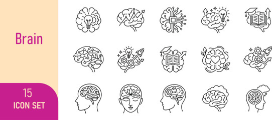Brain Line Icons Set. Mind Intelligence Psychology Outline Icons © MstSibly