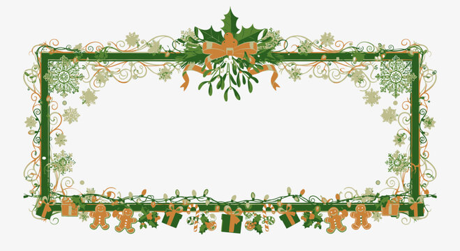 Christmas Holiday Decorative Frame with Gingerbread and Holly