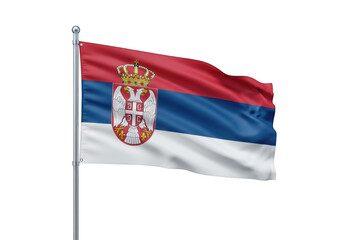 Fototapeta premium Serbia flag waving on a silver pole against a transparent background