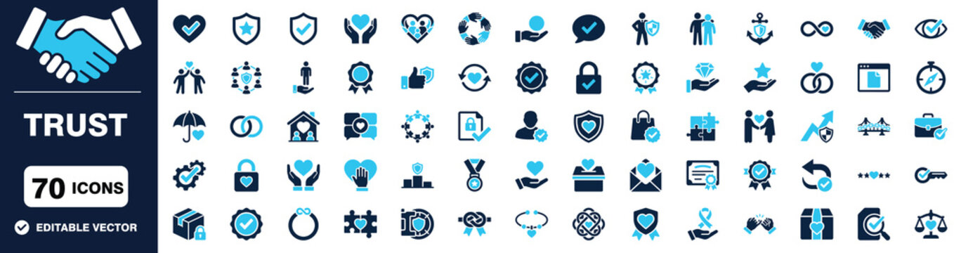 Trust and Honesty   Solid Icons Editable Vector Set