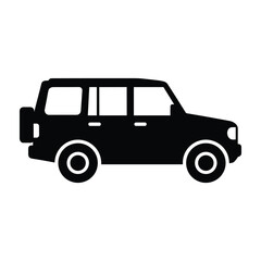 Solid black silhouette vector icon of an off road suv vehicle for travel © CreativeStudio