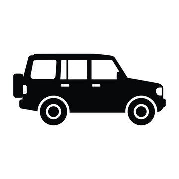 Solid black silhouette vector icon of an off road suv vehicle for travel