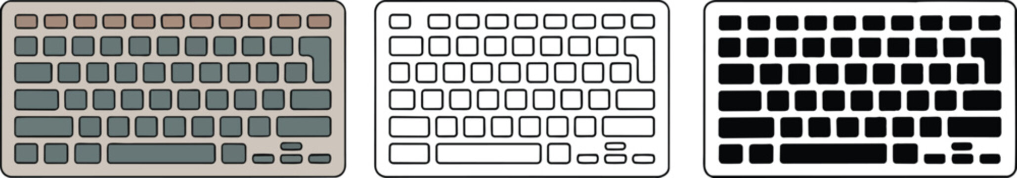 keyboard silhouette & Outline and illustration set isolated on transparent background
