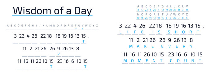 Fototapeta premium Wisdom of a Day cryptogram with inspirational quotes 