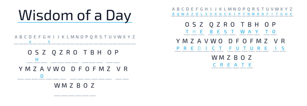 Wisdom of a Day encryption puzzle with letters and symbols  