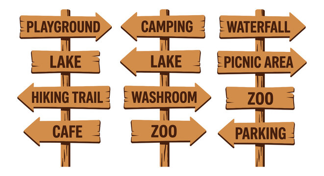 Wooden Signposts With Directional Text Vector Illustration