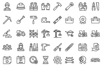 Naklejka premium Construction icons set with light effect workers tools and industry symbols