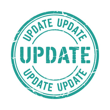 Update stamp with text teal and white circular design
