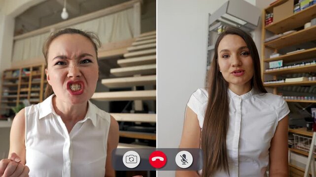 Group chat shows young people with different feelings. One person expresses anger while others react. Each frame captures a moment in the online conversation.