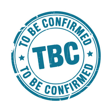 Circular to be confirmed stamp with teal and distressed texture