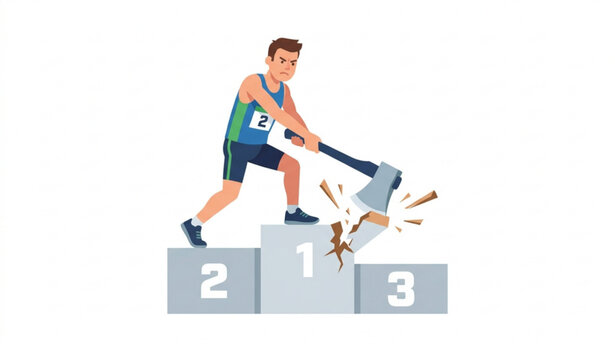 Runner up chopping winner podium vector illustration representing rivalry ambition and competition concept