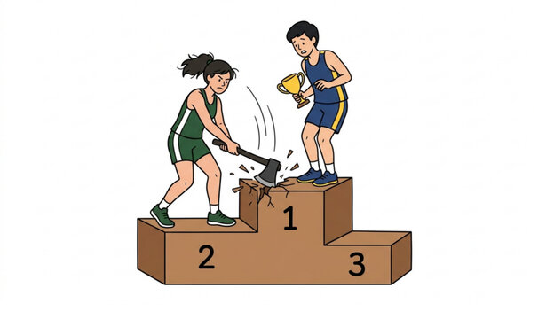 Athlete runner up chopping winner podium vector illustration for competition and ambition concept