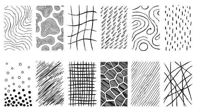 Abstract black and white textural patterns a collection of line and dot variations