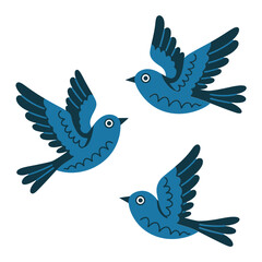 Obraz premium Blue birds flying stylized vector illustration on white background