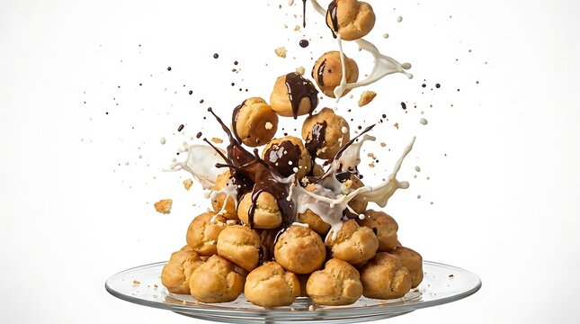 Cream puffs flying off plate