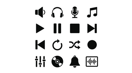 Fototapeta premium Vector graphic illustration Black and white media player icons set