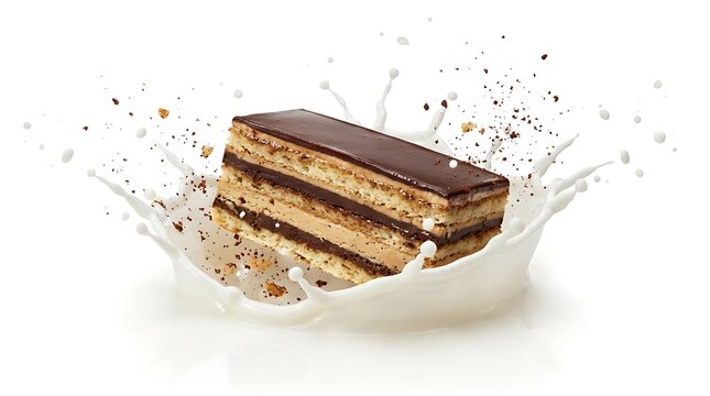 Delicious cake slice with purple icing exploding