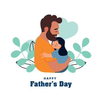 Loving Father Hugging Daughter Happy Father&rsquo;s Day Illustration