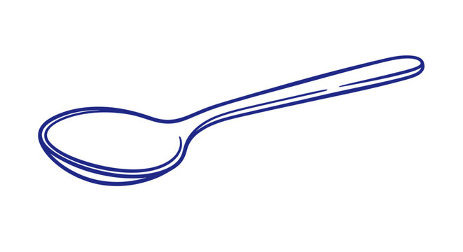 Blue Line Drawing of a Spoon on White Background