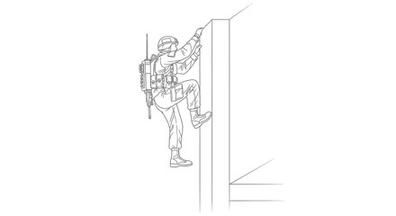 Fototapeta premium Soldier Climbing Wall Military Training Exercise Line Art
