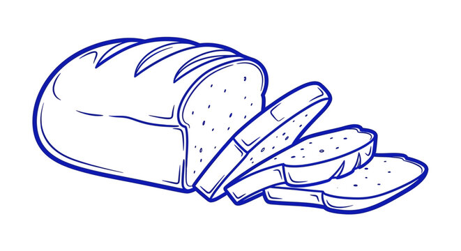 Sliced loaf of bread illustration in blue line art