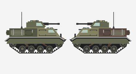 Two military tanks side by side, vector illustration, military vehicles, army concept © aqwel