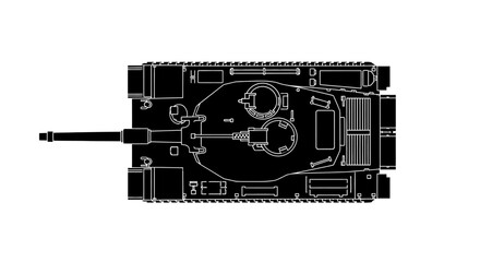 Top View Silhouette of a Military Battle Tank on White Background © aqwel