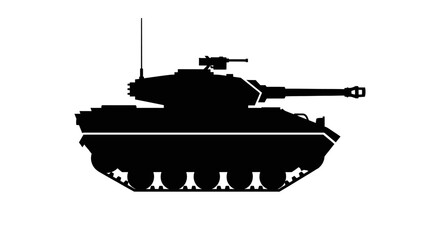 Silhouette of a modern battle tank with cannon and turret, isolated on white © aqwel