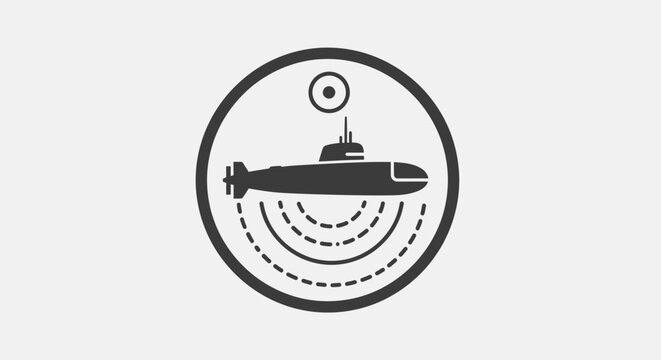 Submarine sonar icon, underwater navigation, navy technology, vector illustration