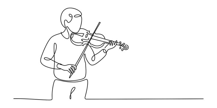 A continuous single line drawing of a man playing the violin with a bow in a simple minimalist style for creative music and arts concepts and projects Vector, illustration