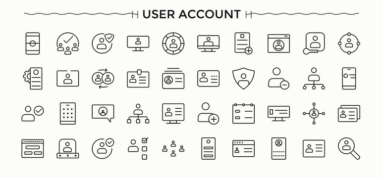 User Account icon. Credentials related icon set. It contains symbols to information, registration, username, account, person, authentication, credentials and more. Vector illustration.