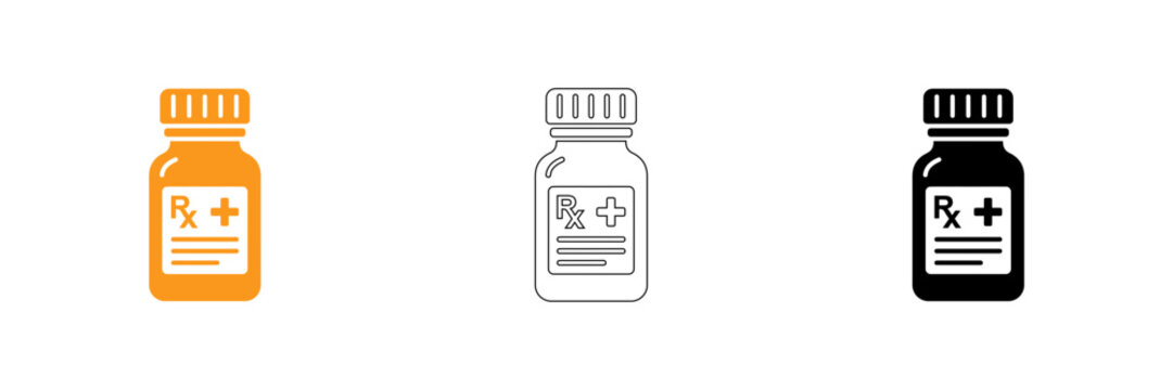 Flat pill bottle icons set with cross symbols isolated on transparent background, Vector